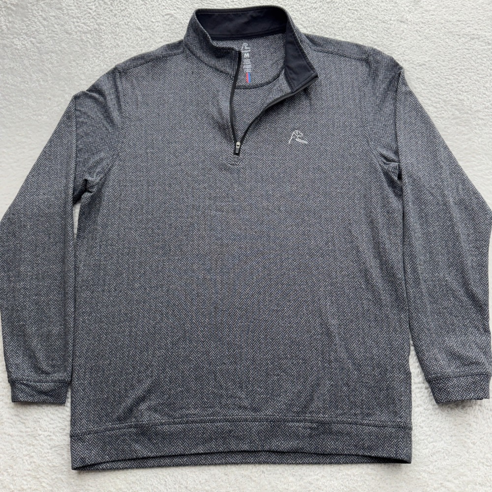Rhoback Mens Grey Herringbone Quarter Zip Pullover Performance Golf Top Size M